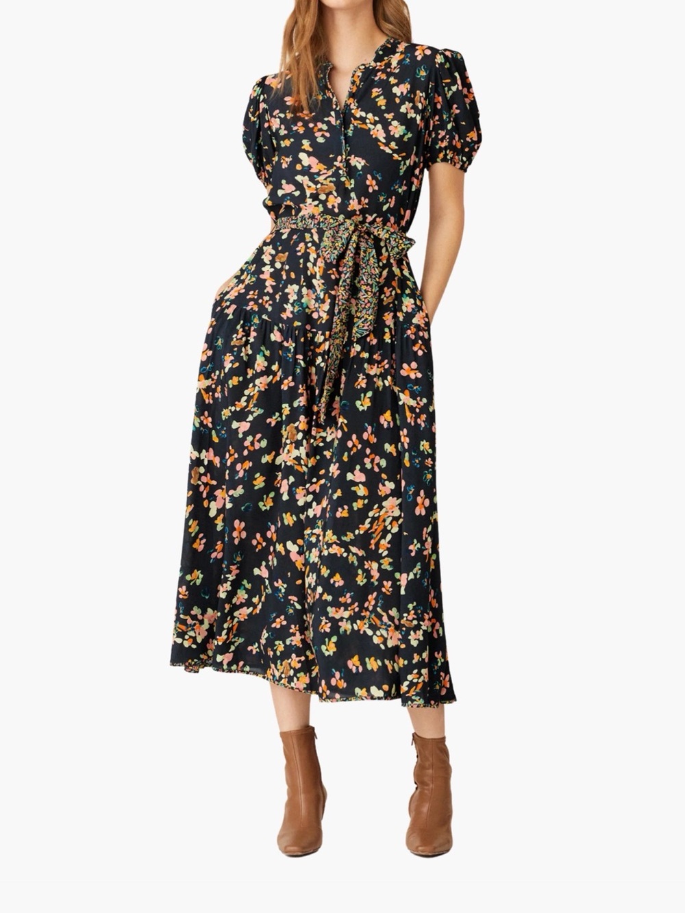 Shoshanna Black Floral Midi Dress